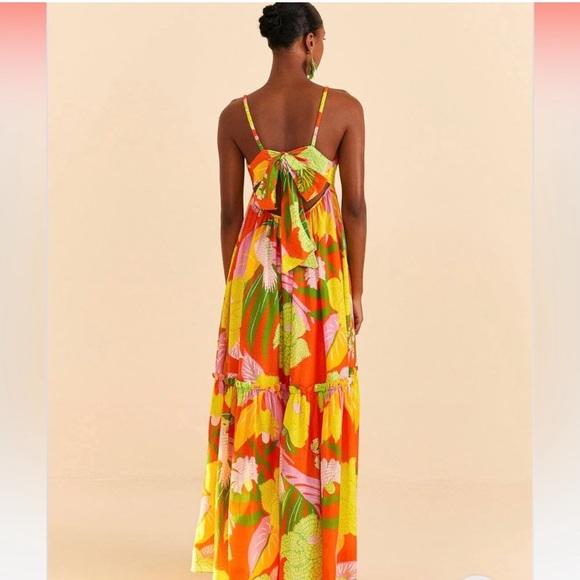 🍍FARM Rio Neon Floral Tiered Cotton Maxi Dress - Picture 5 of 7
